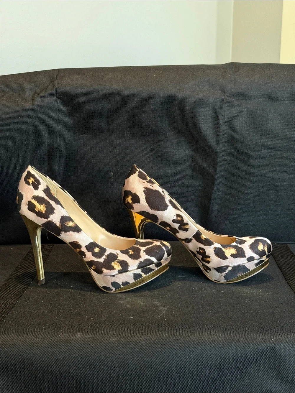 Zigi Soho Leopard Print Platform Pumps with Gold Accents
